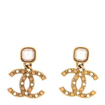Chanel Pearl Stones CC Drop Earrings Gold 1 of 4
