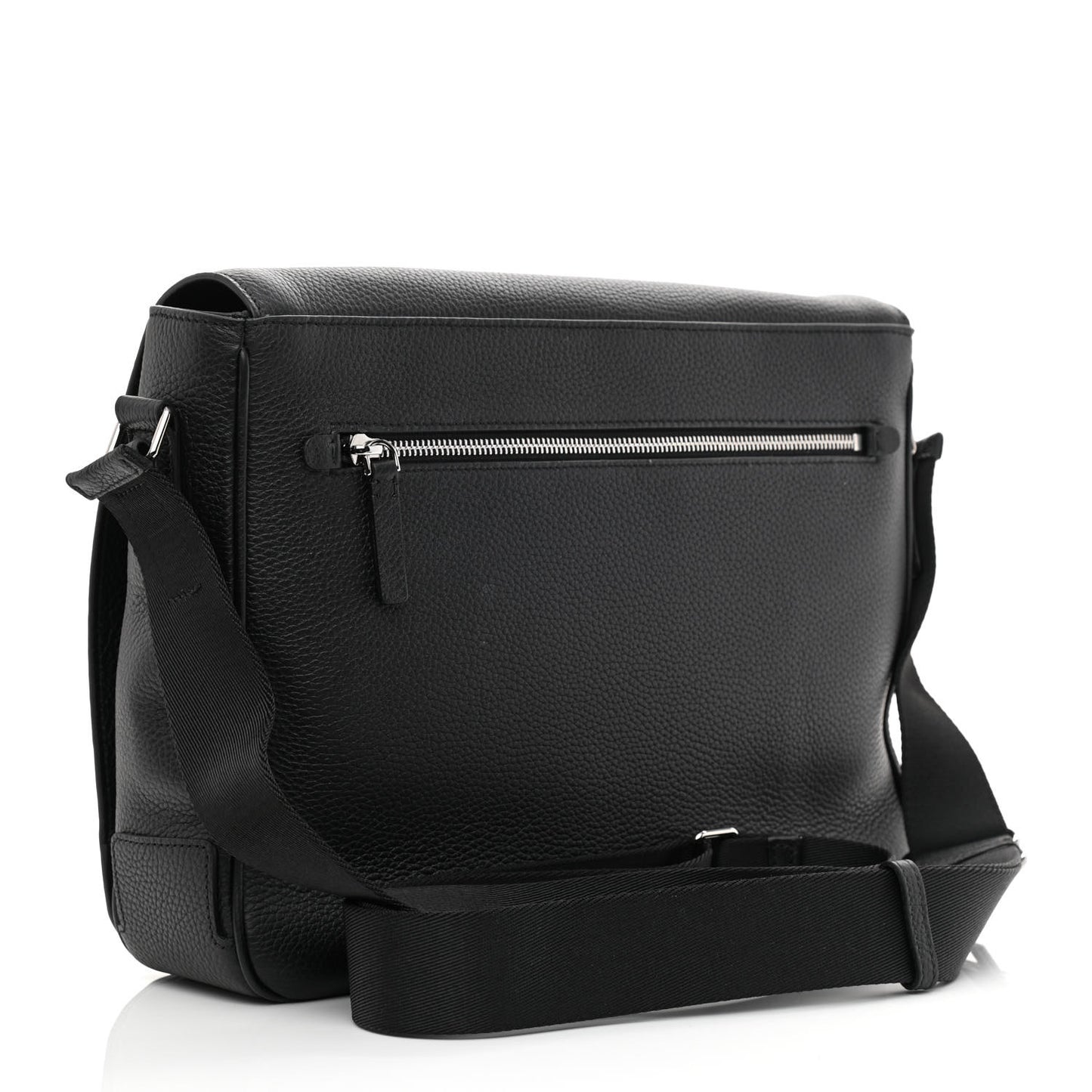Grainy Calfskin Embossed Bruno Messenger Black