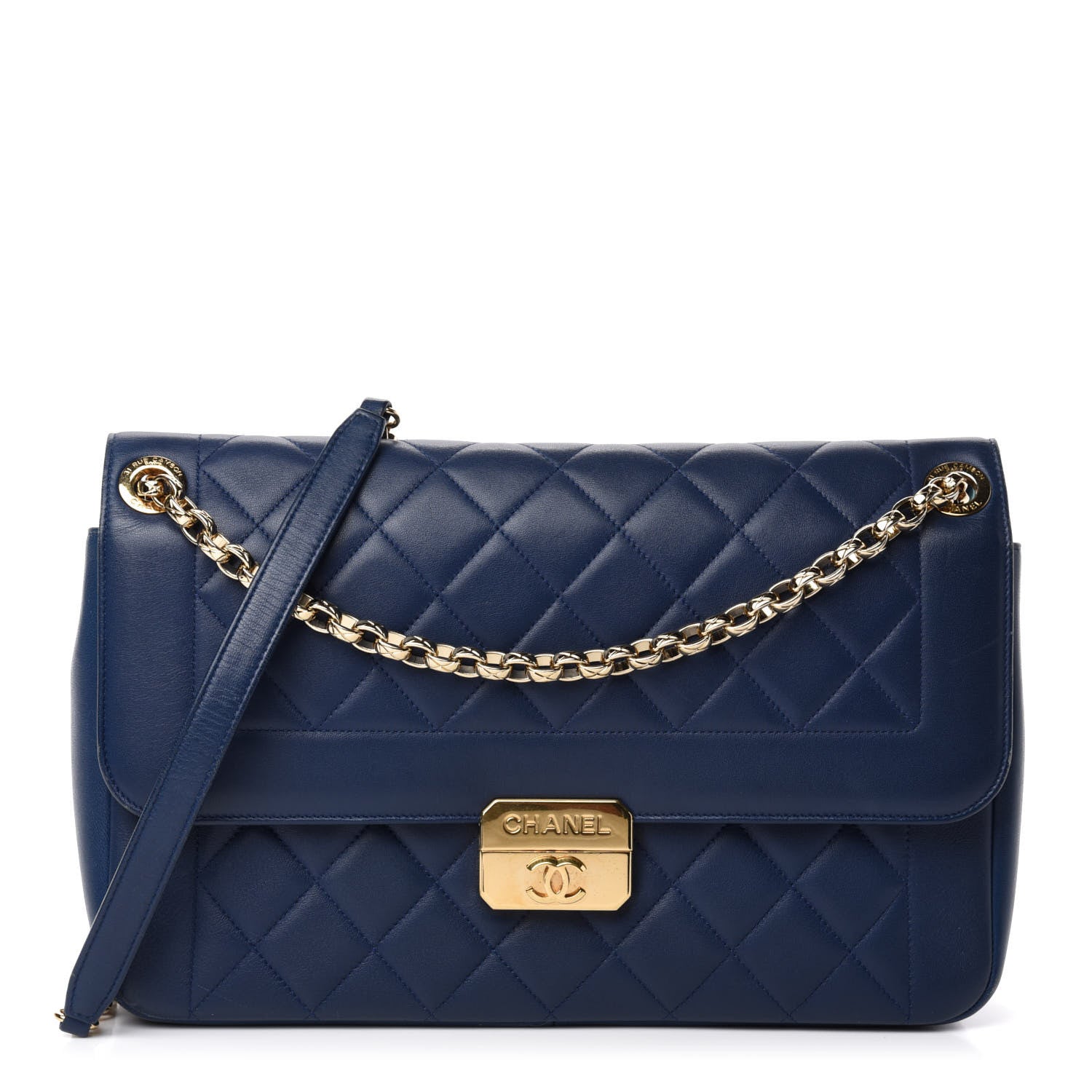 Chanel Lambskin Quilted Large Chic With Me Flap Navy 1 of 13