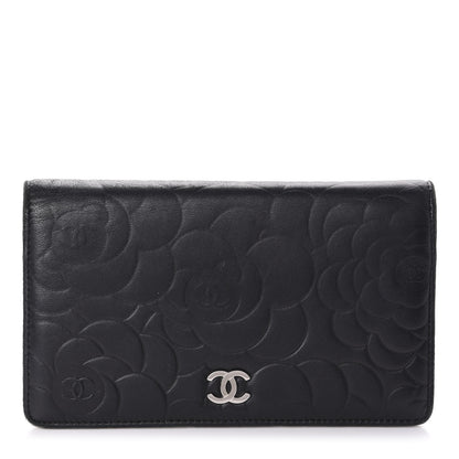 Chanel Lambskin Camellia Embossed Yen Wallet Black 1 of 11