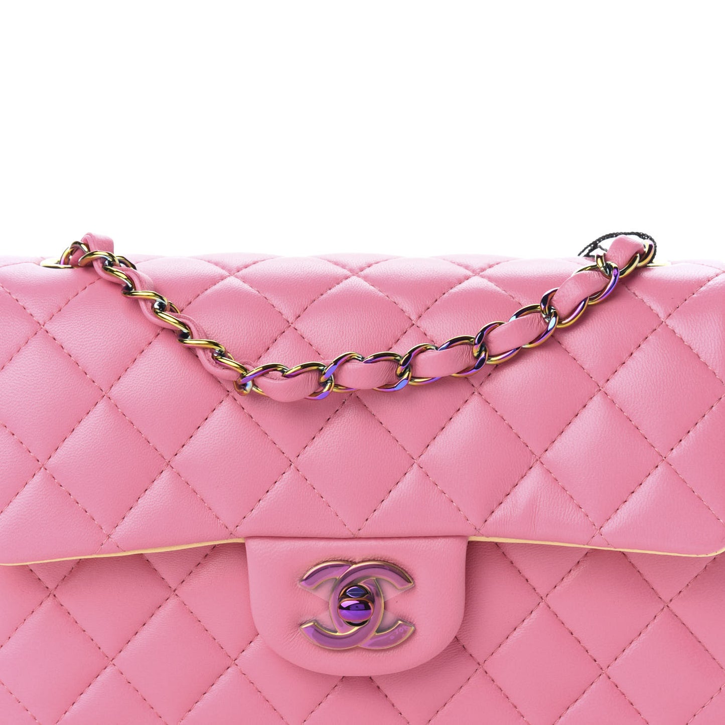 Lambskin Quilted Mini Rectangular Flap Pink Yellow