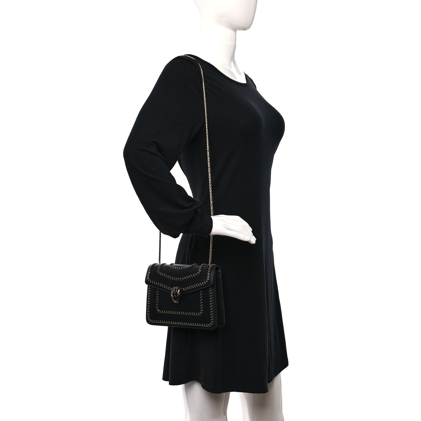 Calfskin Woven Chain Serpenti Forever Crossbody Bag Black