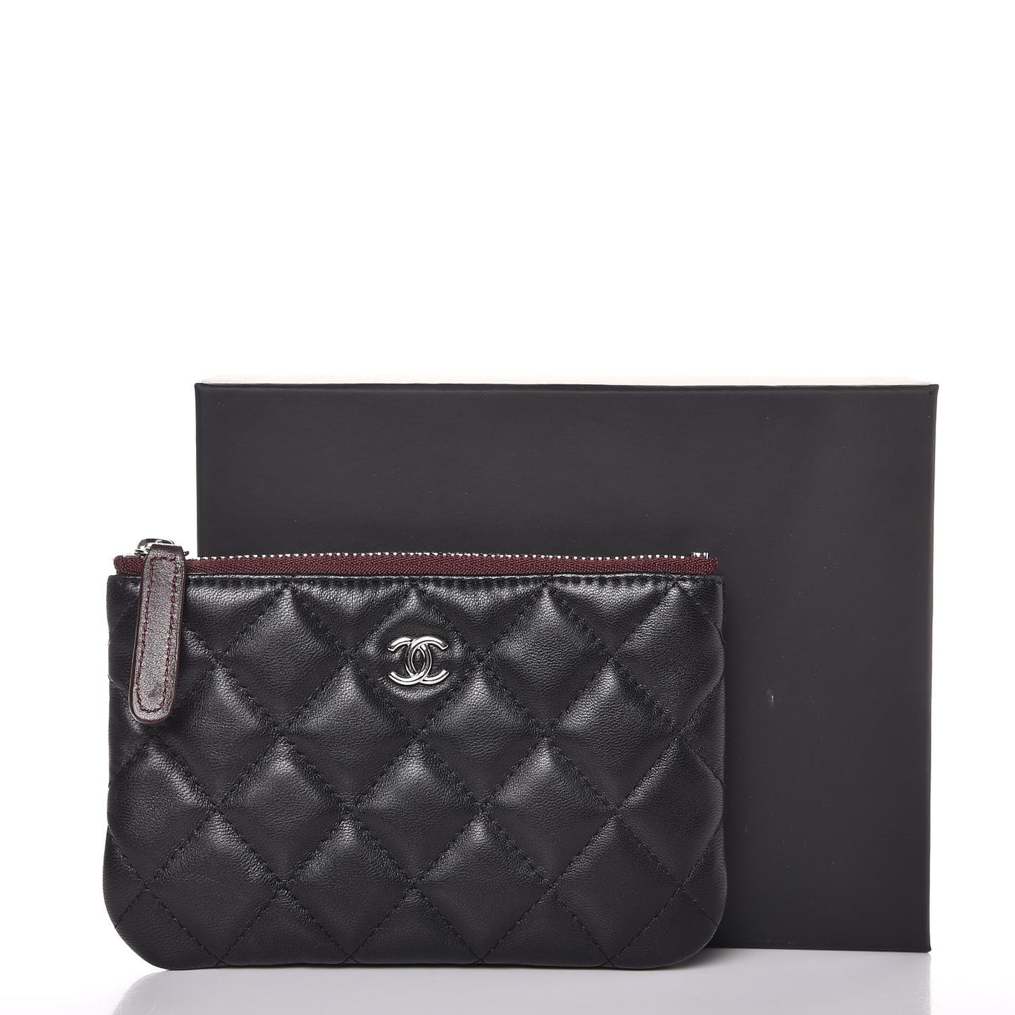 Lambskin Quilted Small Cosmetic Case Black