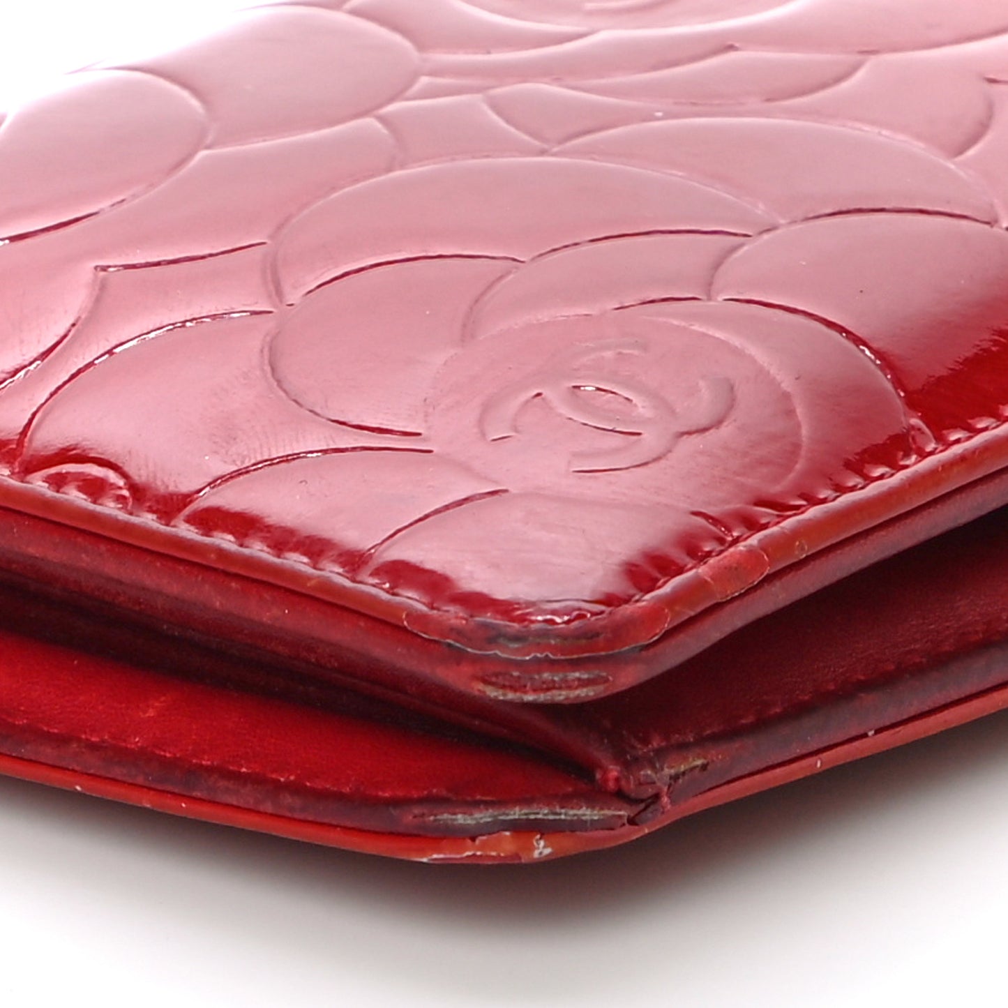 Patent Camellia Embossed Yen Wallet Red
