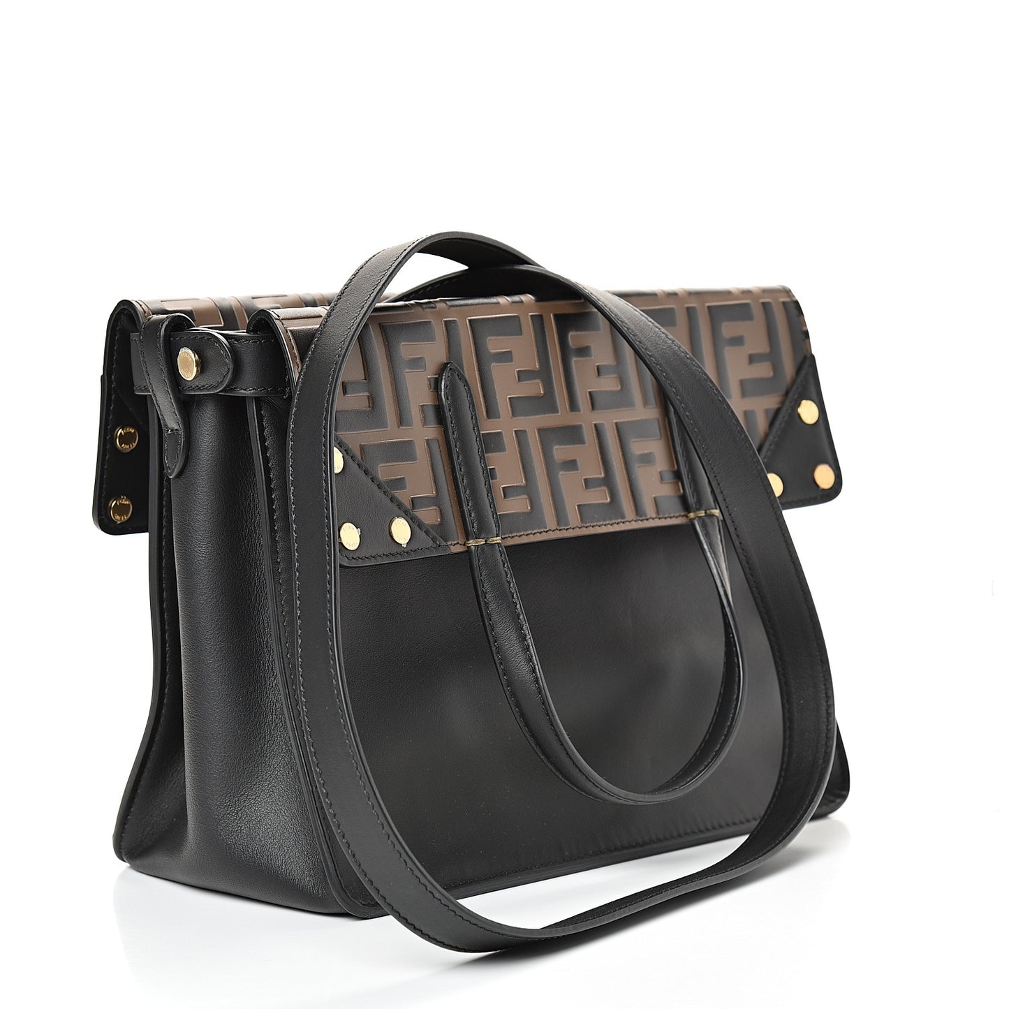 Vitello Grace Bi-Color FF 1974 Embossed Flip Tote Black Maya