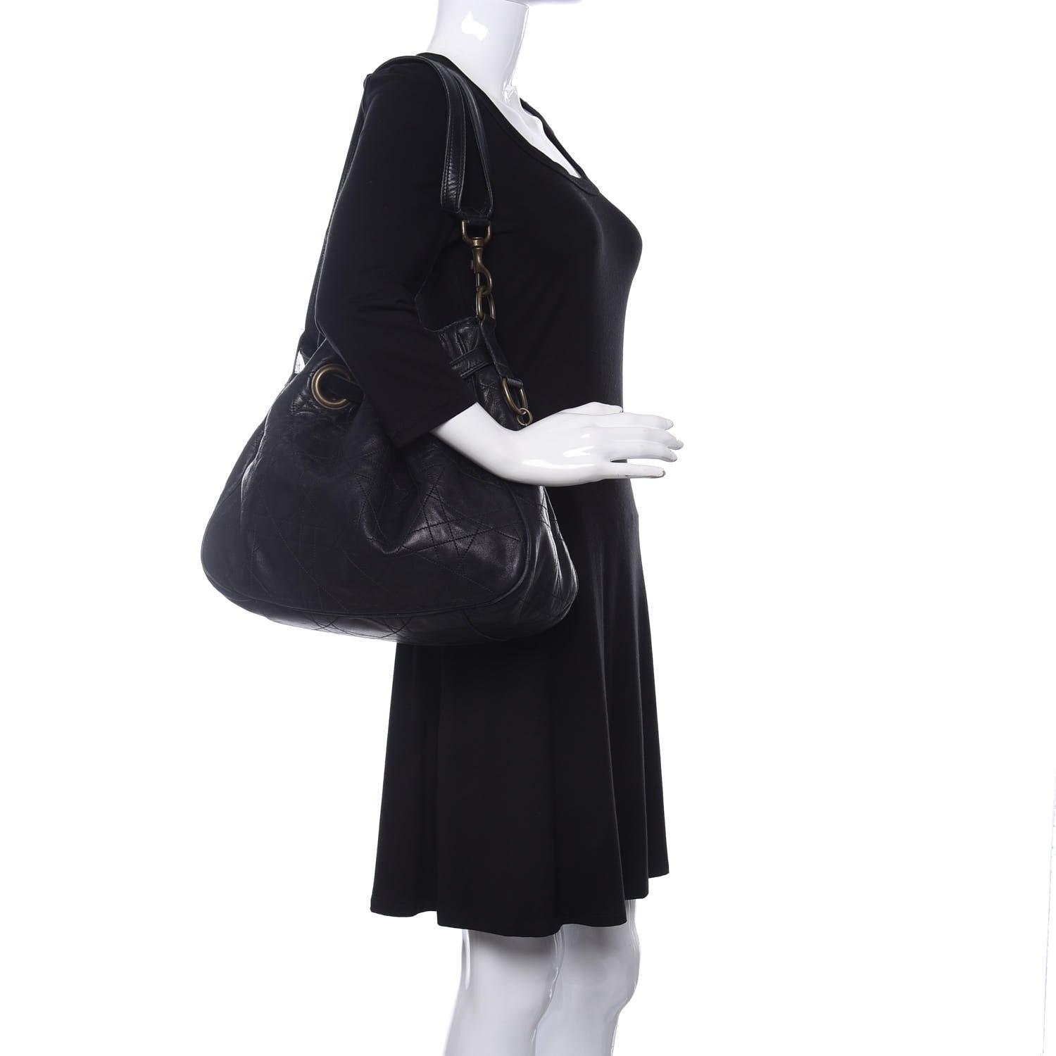 Christian Dior Lambskin Cannage Drawstring Bag Black 2 of 13