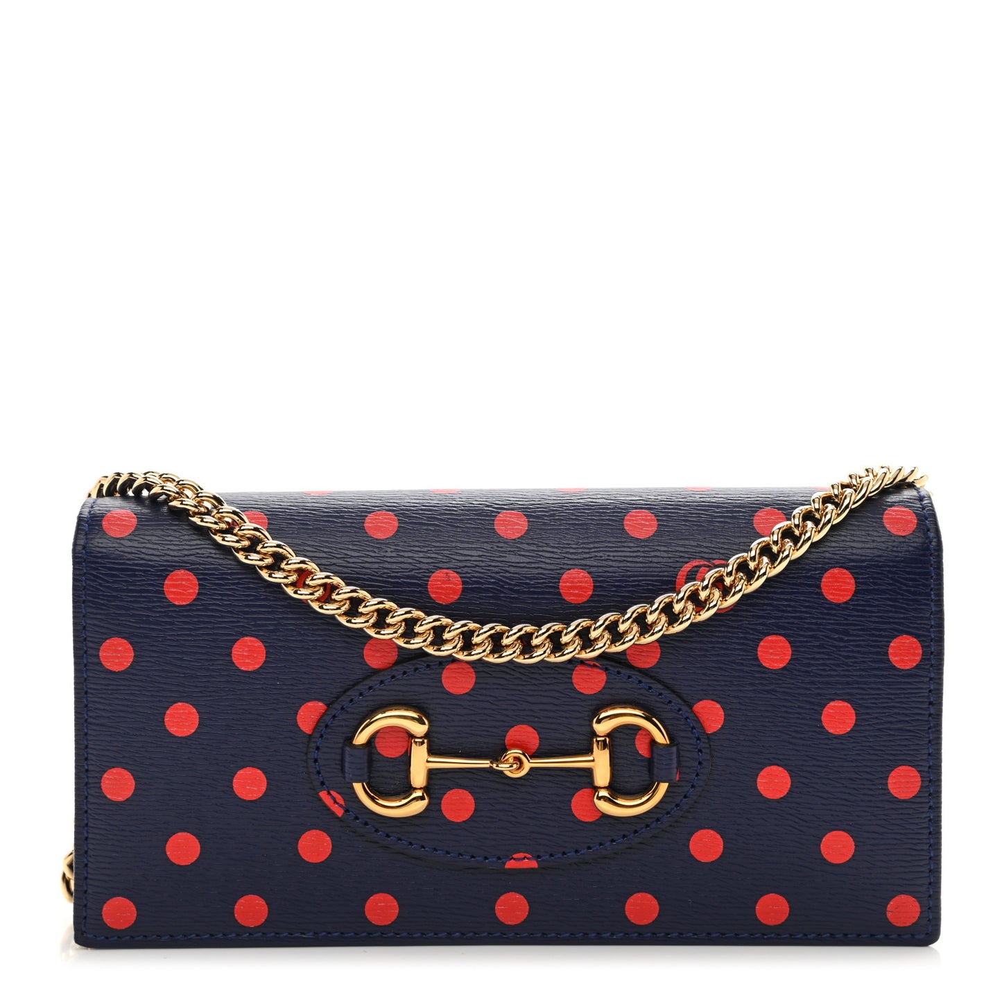 Shangai Calfskin Polka Dot Horsebit 1955 Wallet On Chain Blue Orange Sailor Blue