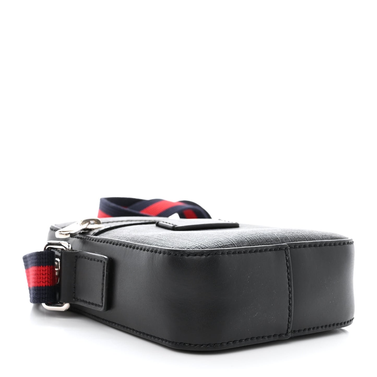 GG Supreme Monogram Appia Calfskin Web Small Camera Messenger Bag Black Grey