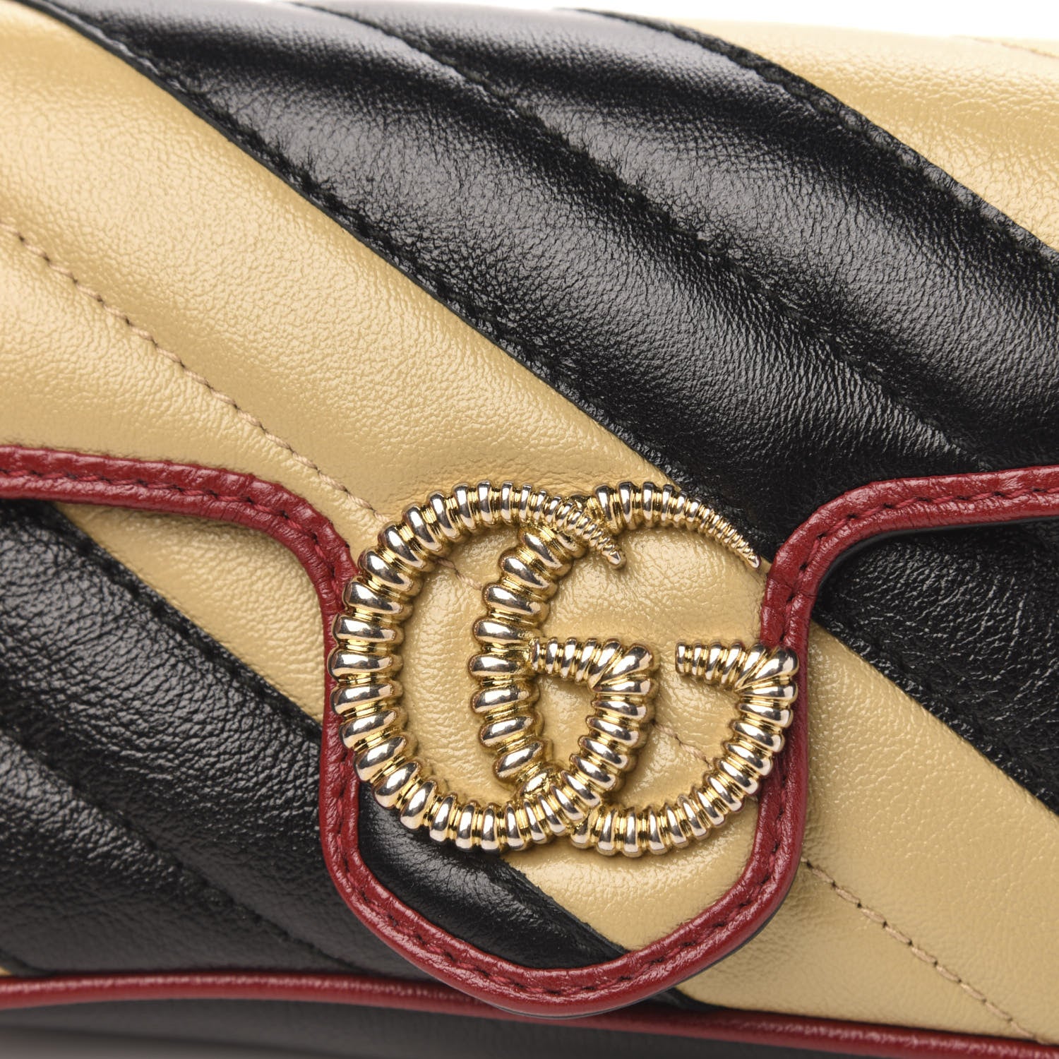 Gucci Vintage Effect Calfskin Matelasse Diagonal Striped Super Mini Torchon GG Marmont Shoulder Bag Black Beige 8 of 11
