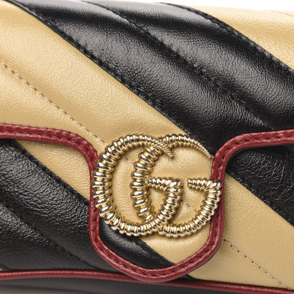 Gucci Vintage Effect Calfskin Matelasse Diagonal Striped Super Mini Torchon GG Marmont Shoulder Bag Black Beige 8 of 11
