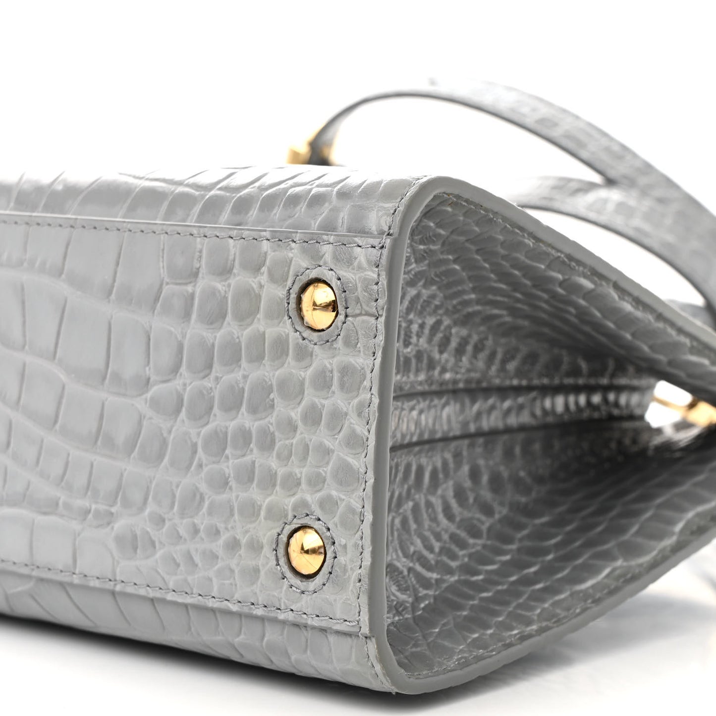 Crocodile Embossed Calfskin Mini Frances Tote Cloud Grey