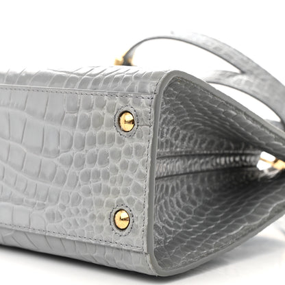 Burberry Crocodile Embossed Calfskin Mini Frances Tote Cloud Grey 8 of 11