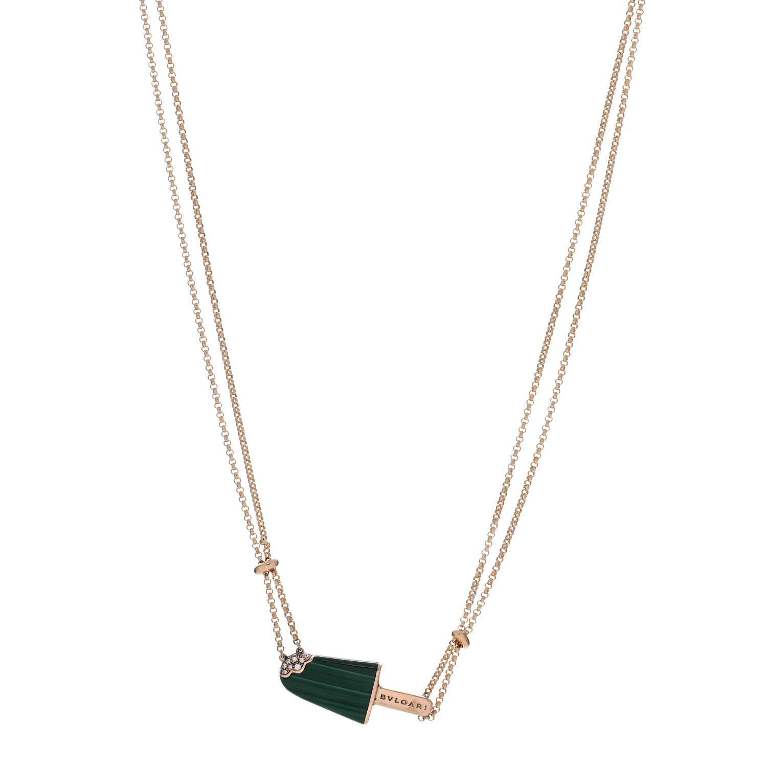 Bulgari 18K Rose Gold Diamond Malachite Gelati Necklace 1 of 5