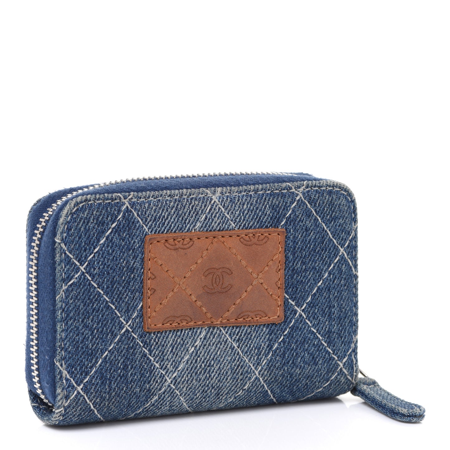 Denim Quilted Zip Coin Purse Blue