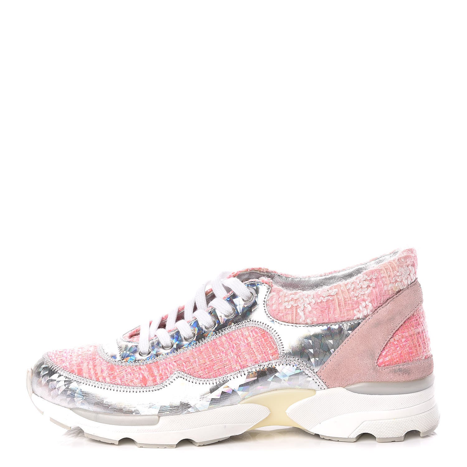 Chanel Tweed Suede Calfskin Sneakers 36 Silver Pink 1 of 12