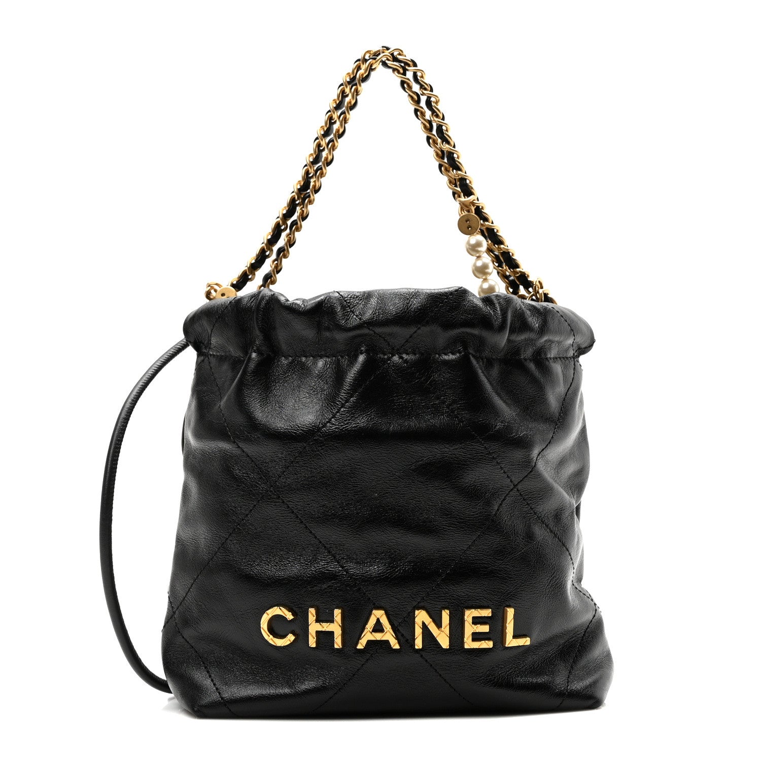 Chanel Shiny Crumpled Calfskin Quilted Pearl Mini Chanel 22 Black 1 of 10