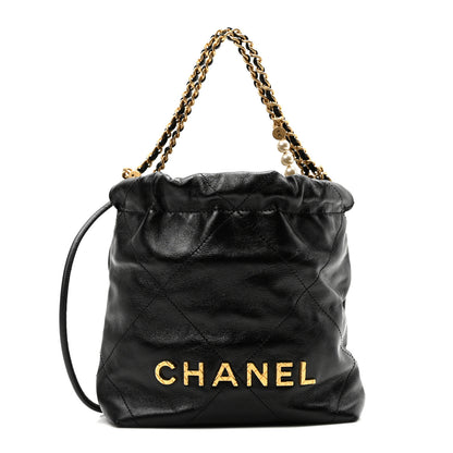 Chanel Shiny Crumpled Calfskin Quilted Pearl Mini Chanel 22 Black 1 of 10