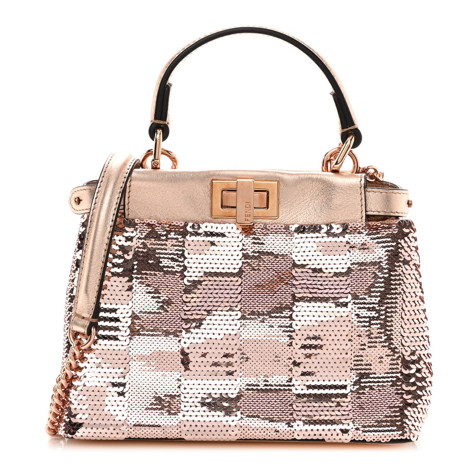 Fendi Sequin Metallic Nappa Pequin XS Peekaboo Iconic Satchel Rame 1 of 9