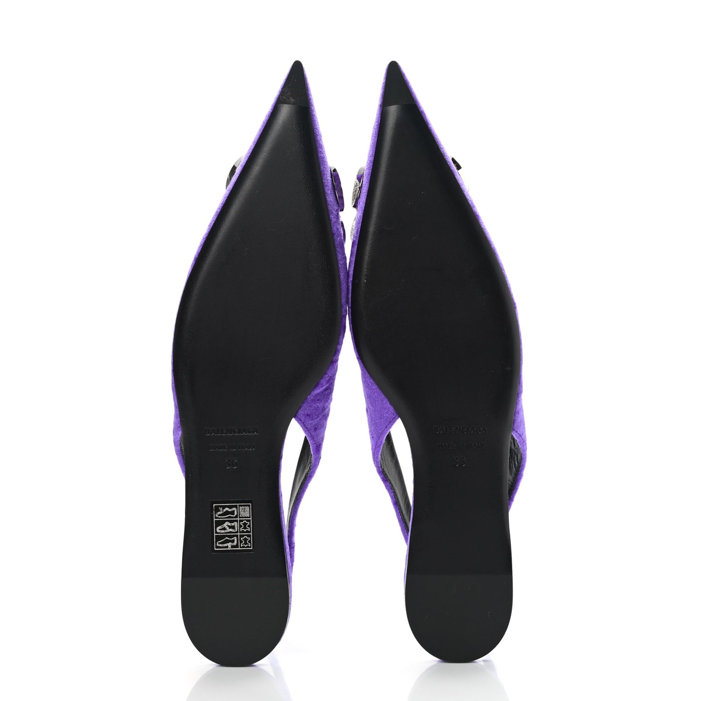 Crushed Velvet Crystal BB Knife Pointy Toe Slingback Flats 36 Purple