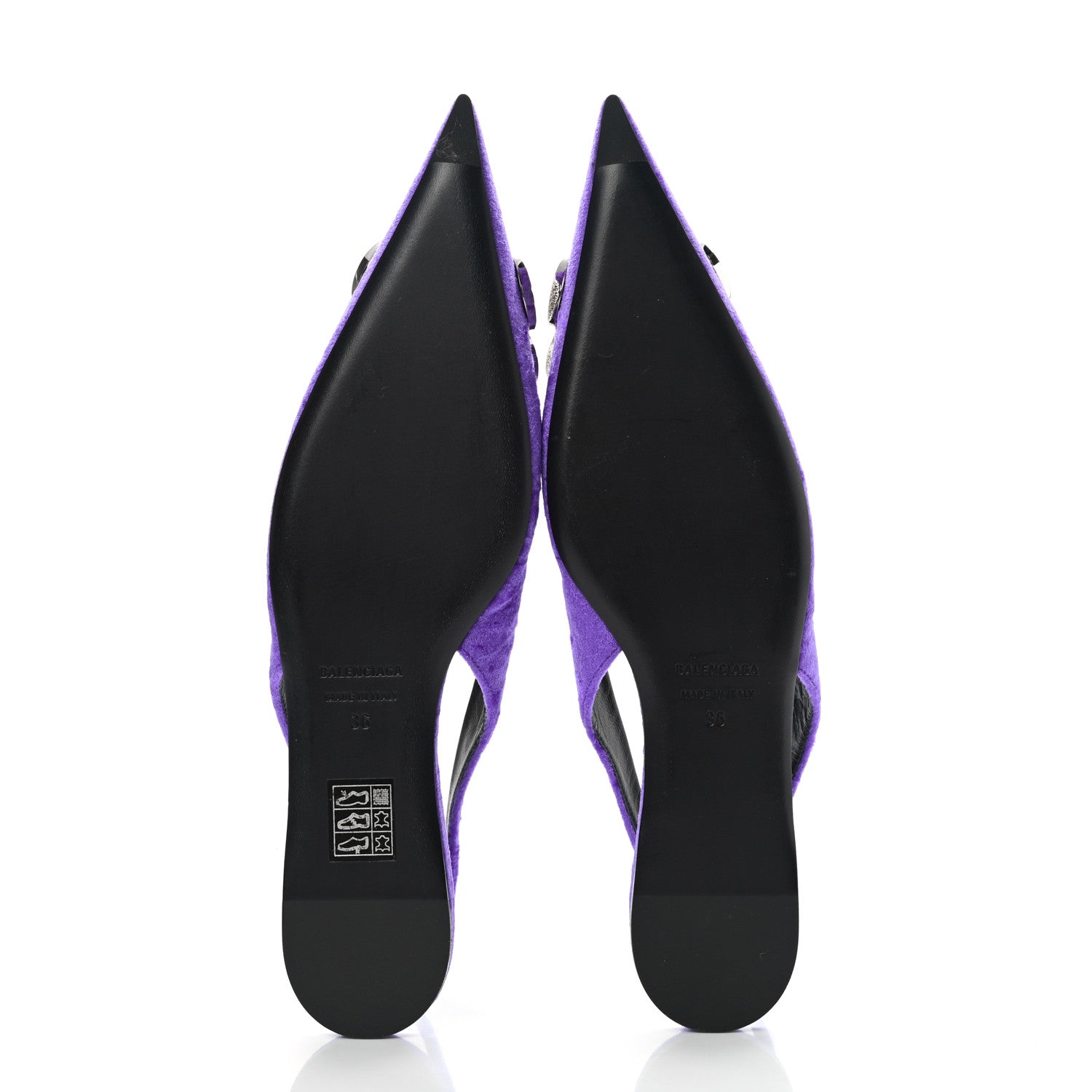 Balenciaga Crushed Velvet Crystal BB Knife Pointy Toe Slingback Flats 36 Purple 5 of 10