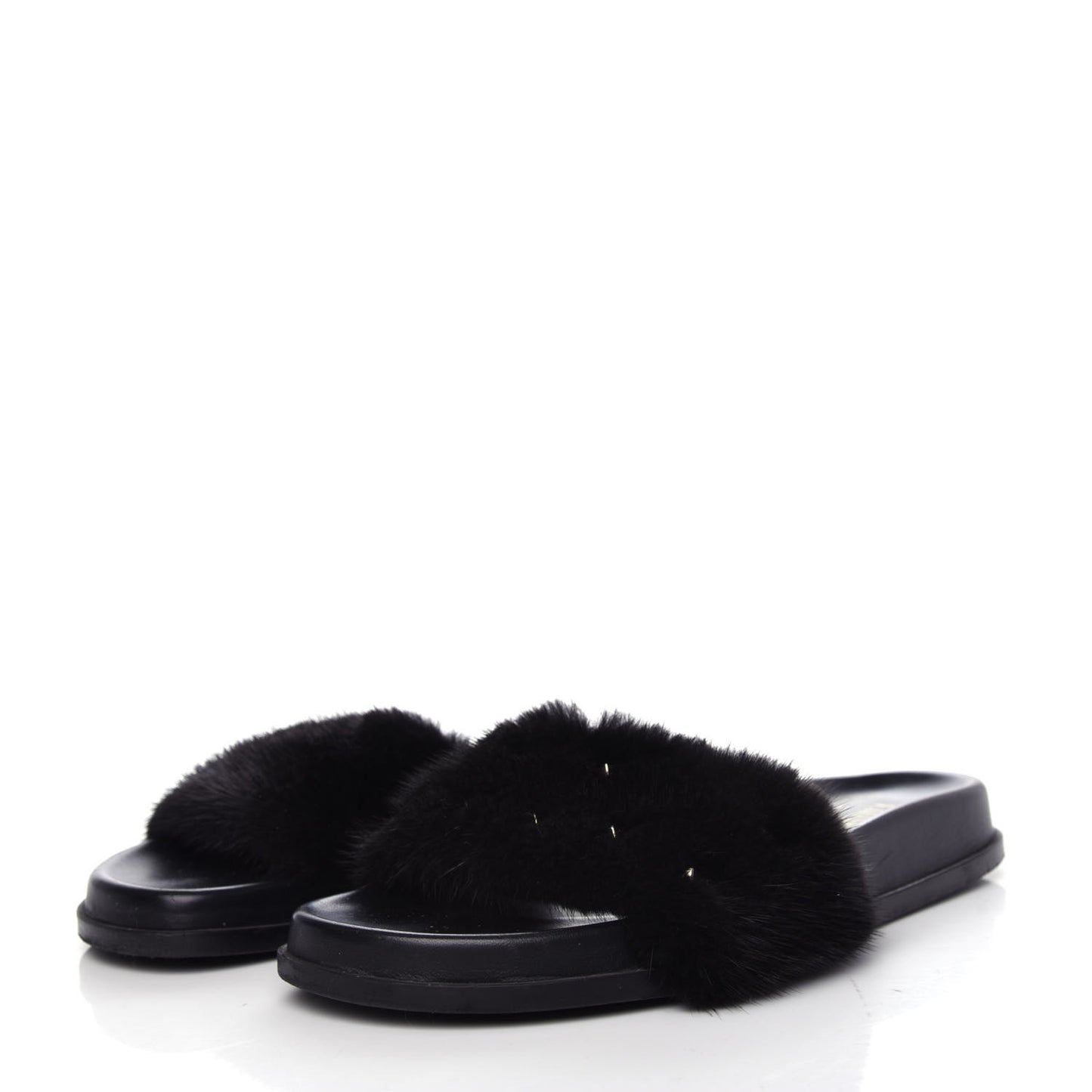 Mink Fur Rockstud Slide Sandals 39 Black