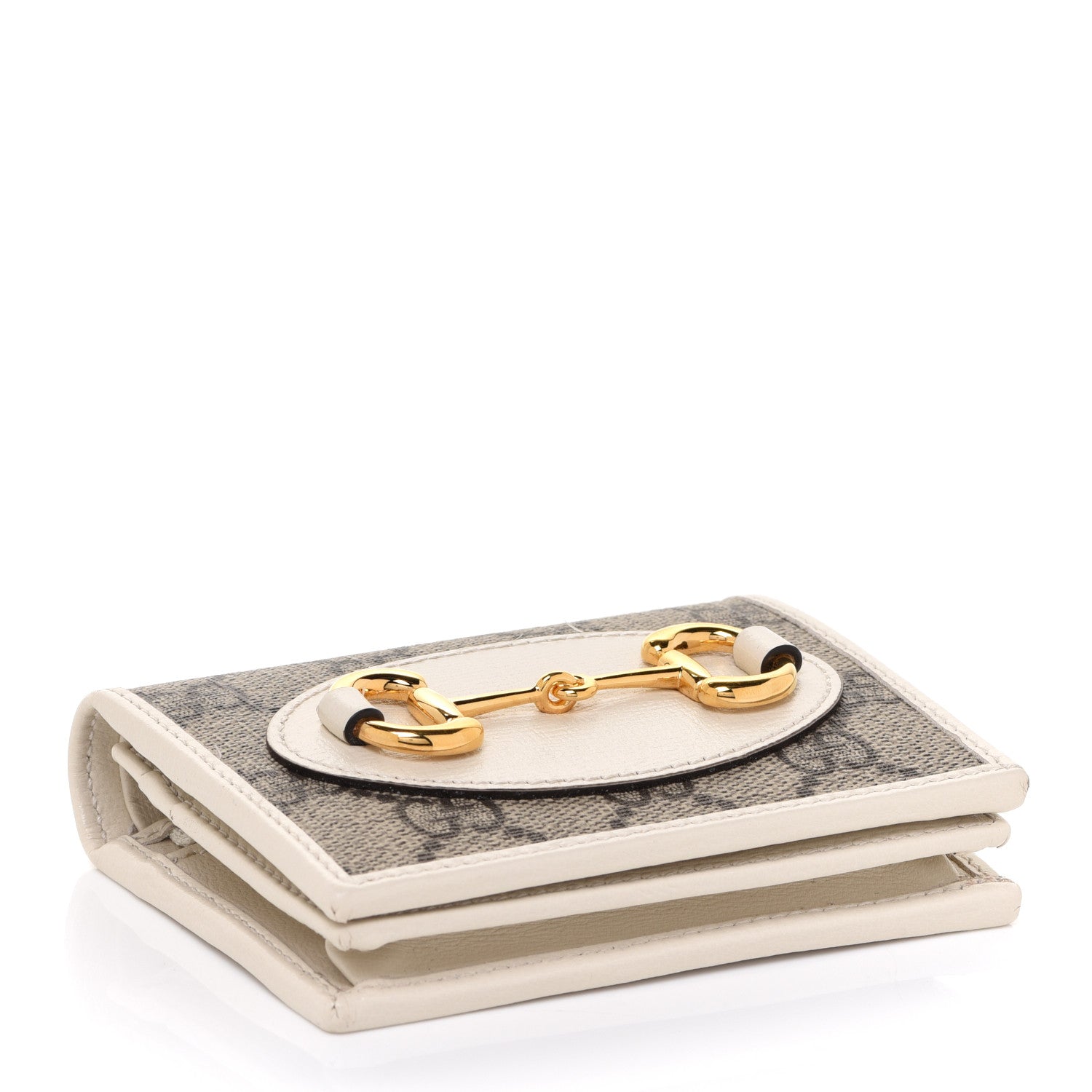 Gucci GG Supreme Monogram Azalea Calfskin Horsebit 1955 Card Case Wallet Beige Ebony Mystic White 4 of 8