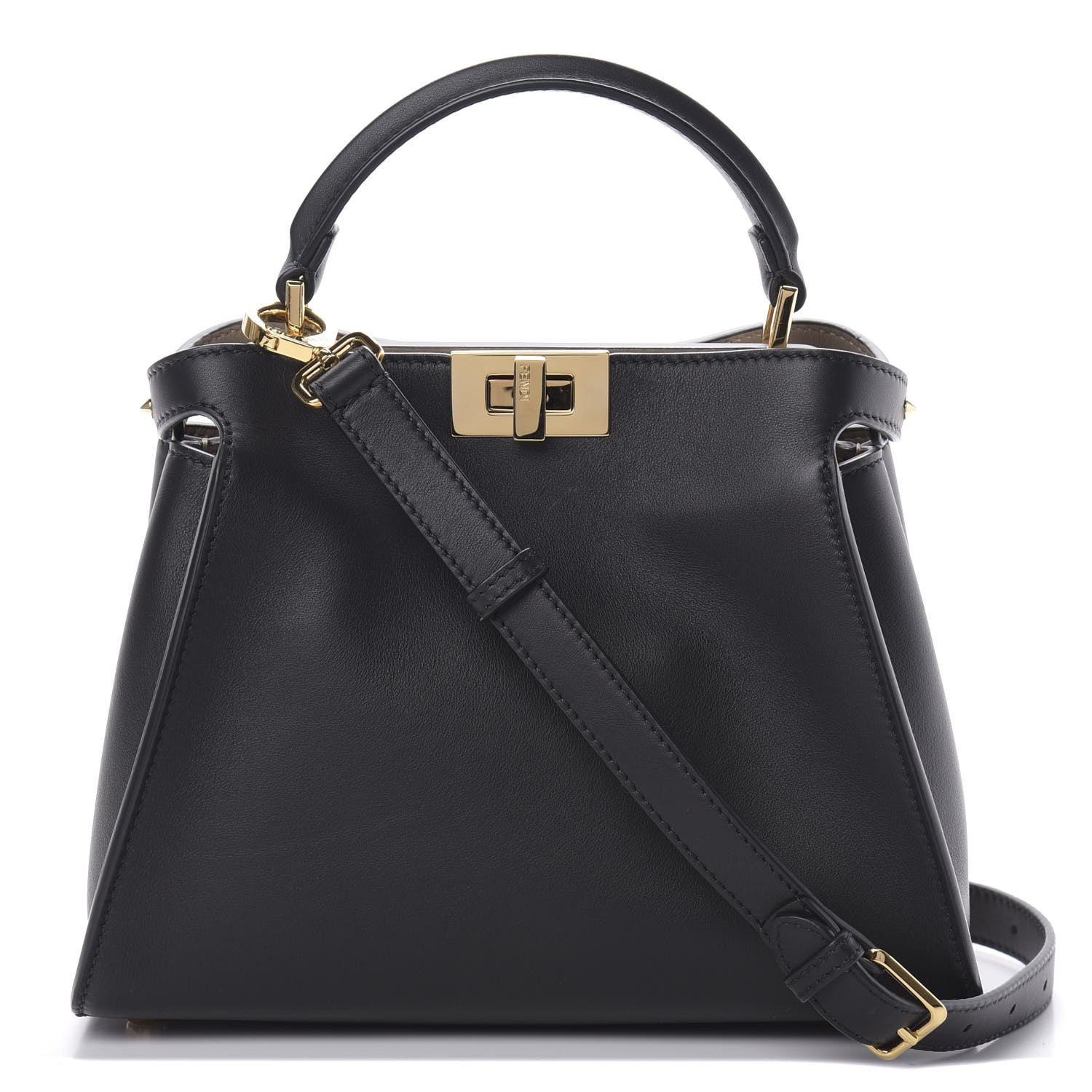 Fendi Vitello Tahiti Burro Medium Peekaboo Iconic Essentially Satchel Black Corda 3 of 13