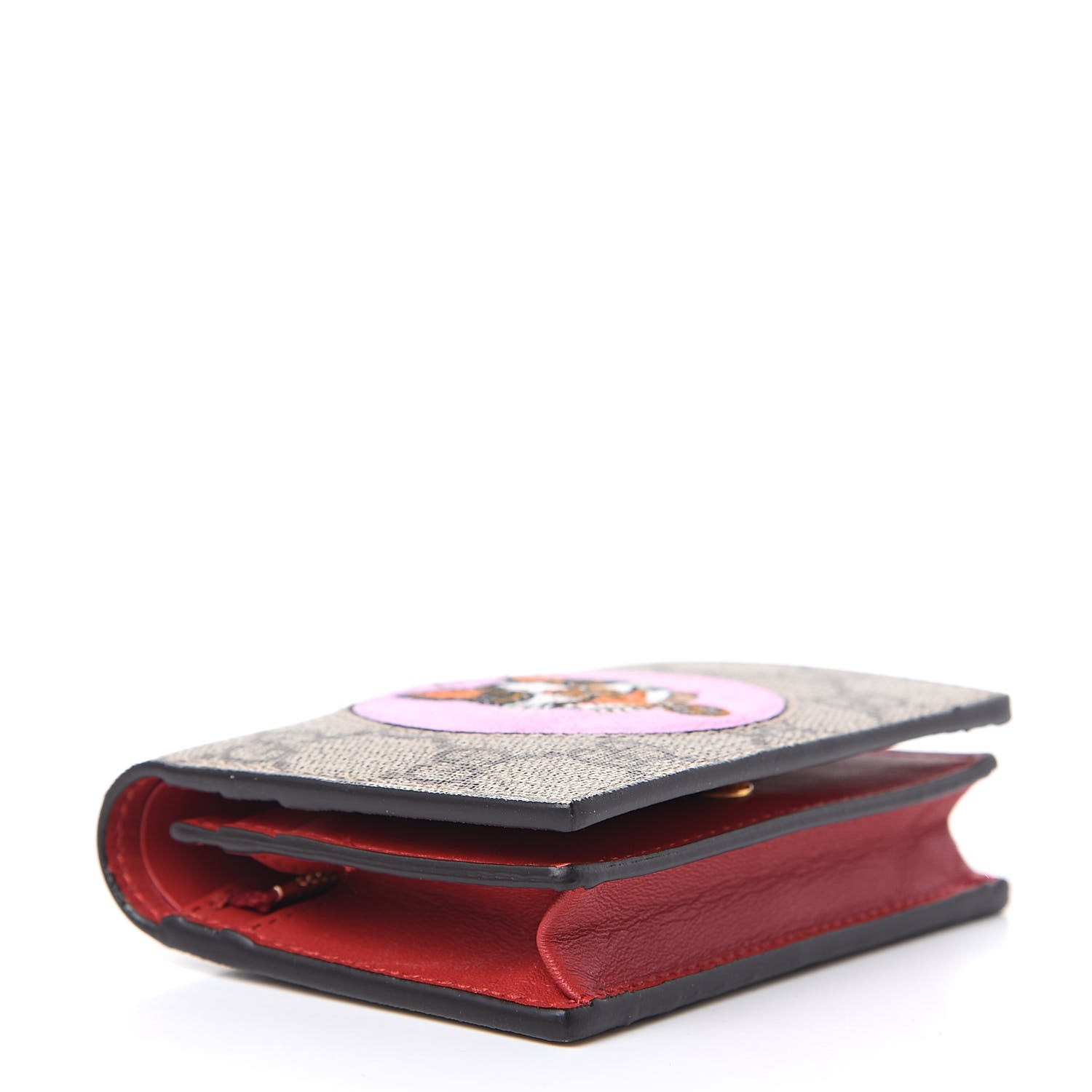 Gucci GG Supreme Monogram Bosco Patch Card Case Wallet Beige Malva Hibiscus Red 4 of 8