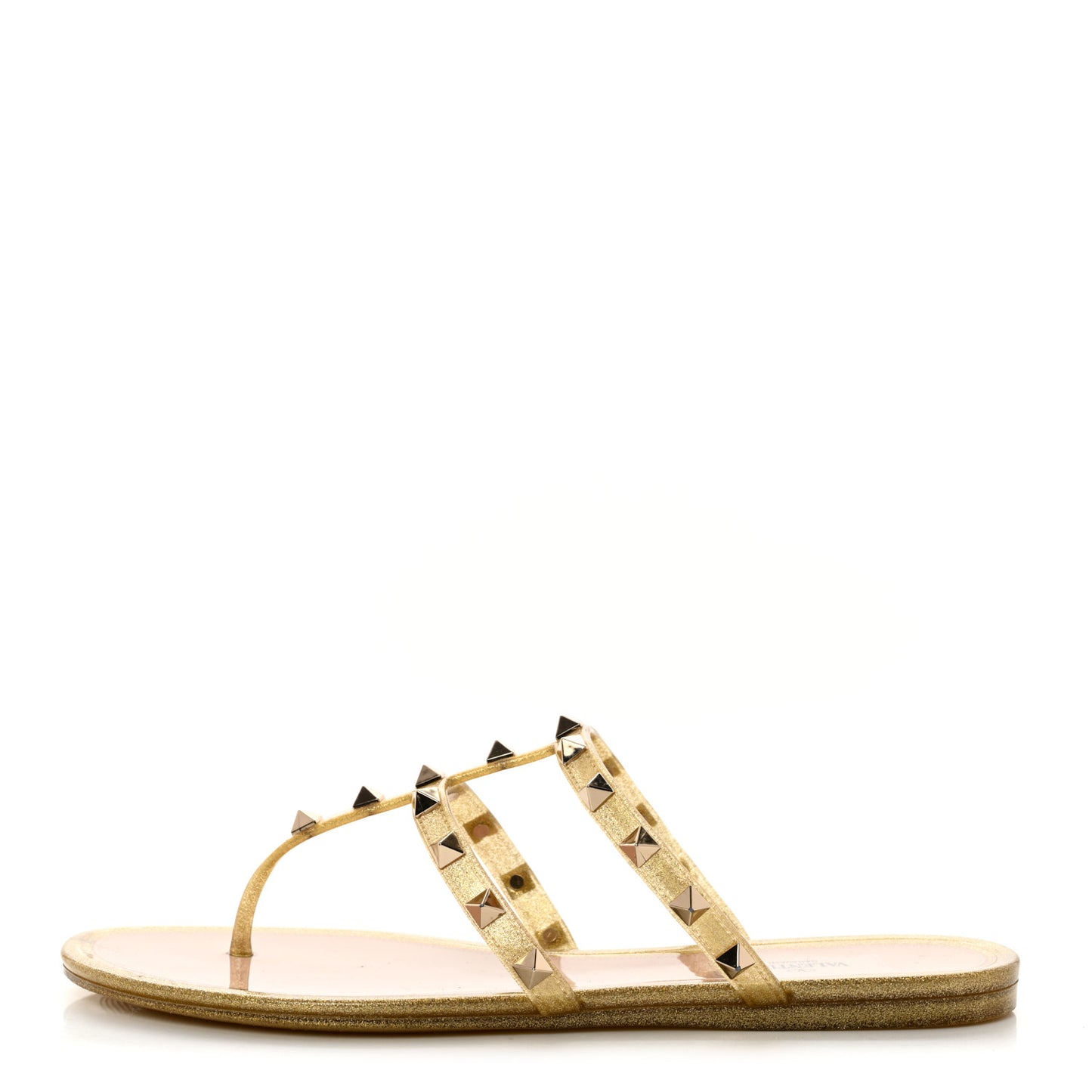 PVC Jelly Glitter Rockstud Caged Flat Thong Sandals 39 Oro