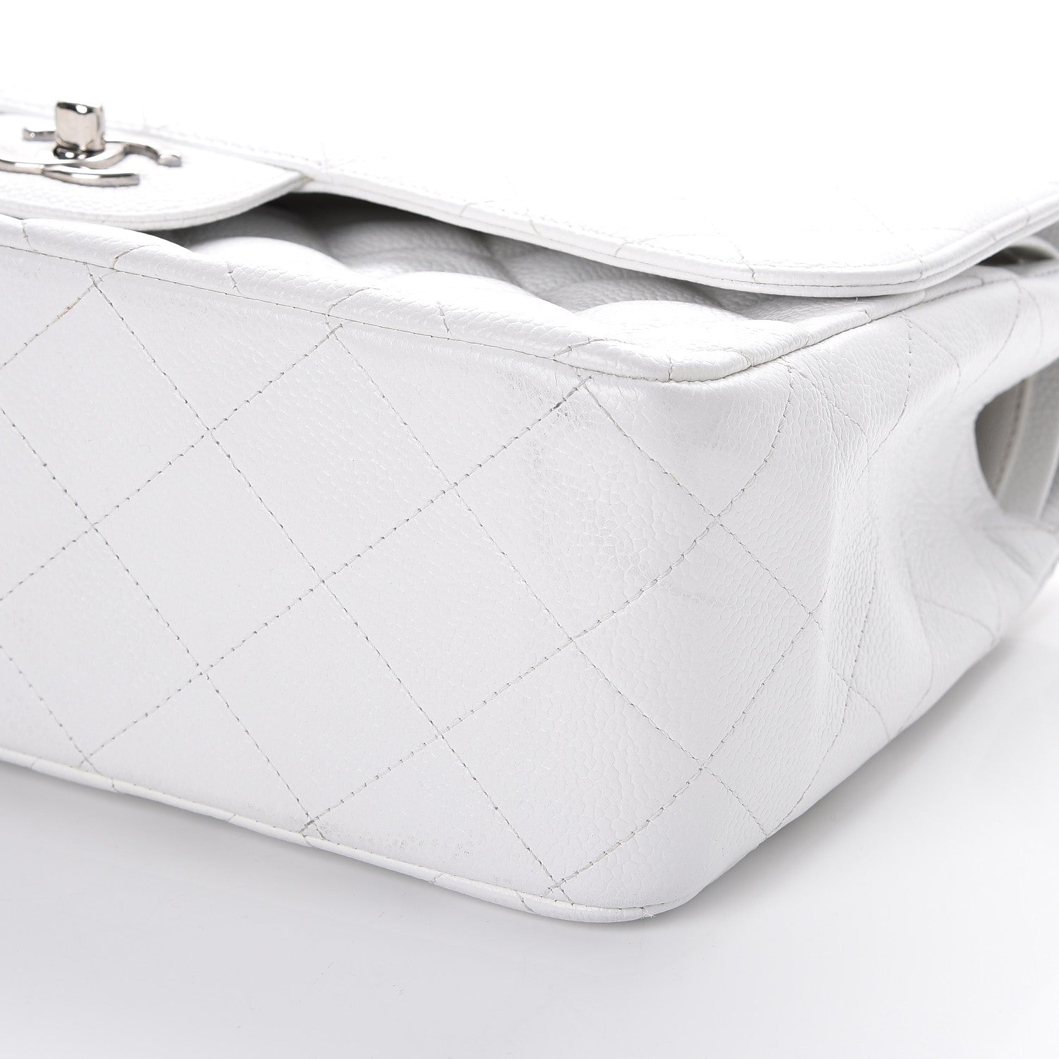 Chanel Caviar Quilted Jumbo Double Flap White 10 of 11