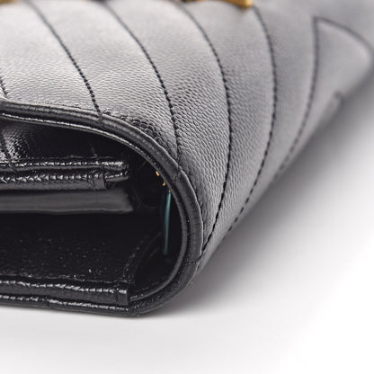 Saint Laurent Grain De Poudre Matelasse Chevron Monogram Flap Wallet Black 16 of 17
