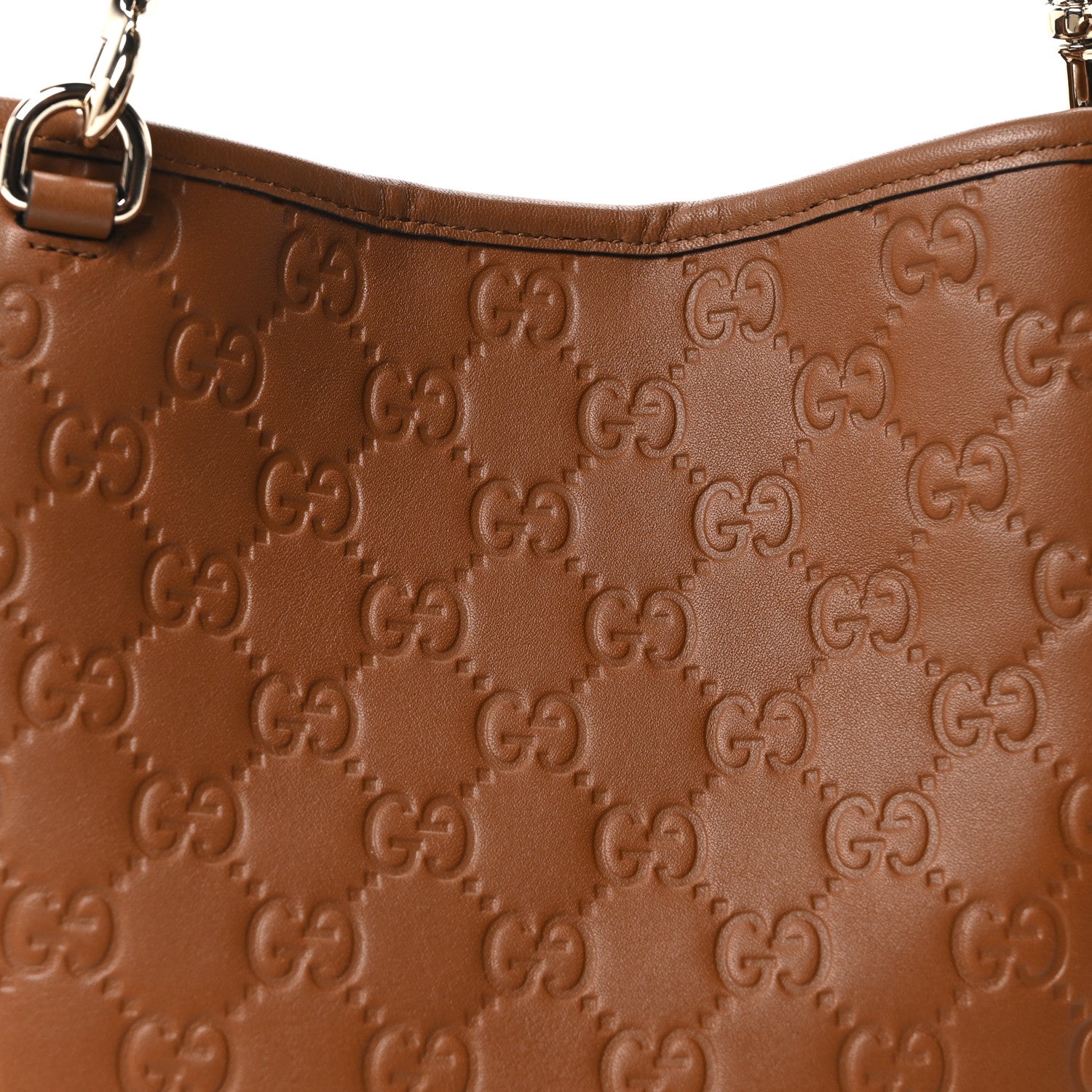 Gucci GG Calfskin Embossed Emblem Small Bucket Bag Brown 8 of 10