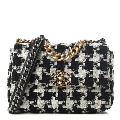 Chanel Tweed Quilted Medium Chanel 19 Flap Black Ecru White 1 of 11