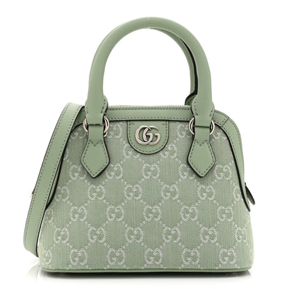 Gucci Summer Denim Calfskin GG Monogram Web Mini Top Handle Ophidia Dome Shoulder Bag Pale Green 1 of 22
