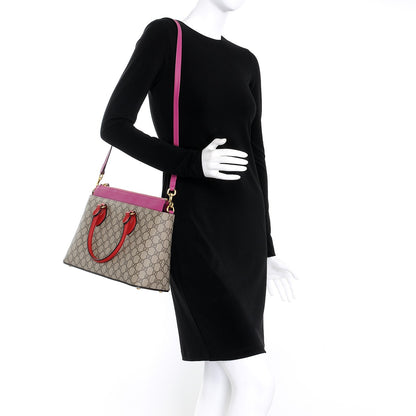 Gucci GG Supreme Monogram Moon Calfskin Small Zip Top Tote Beige Ebony Hibiscus Red New Rosette 2 of 7