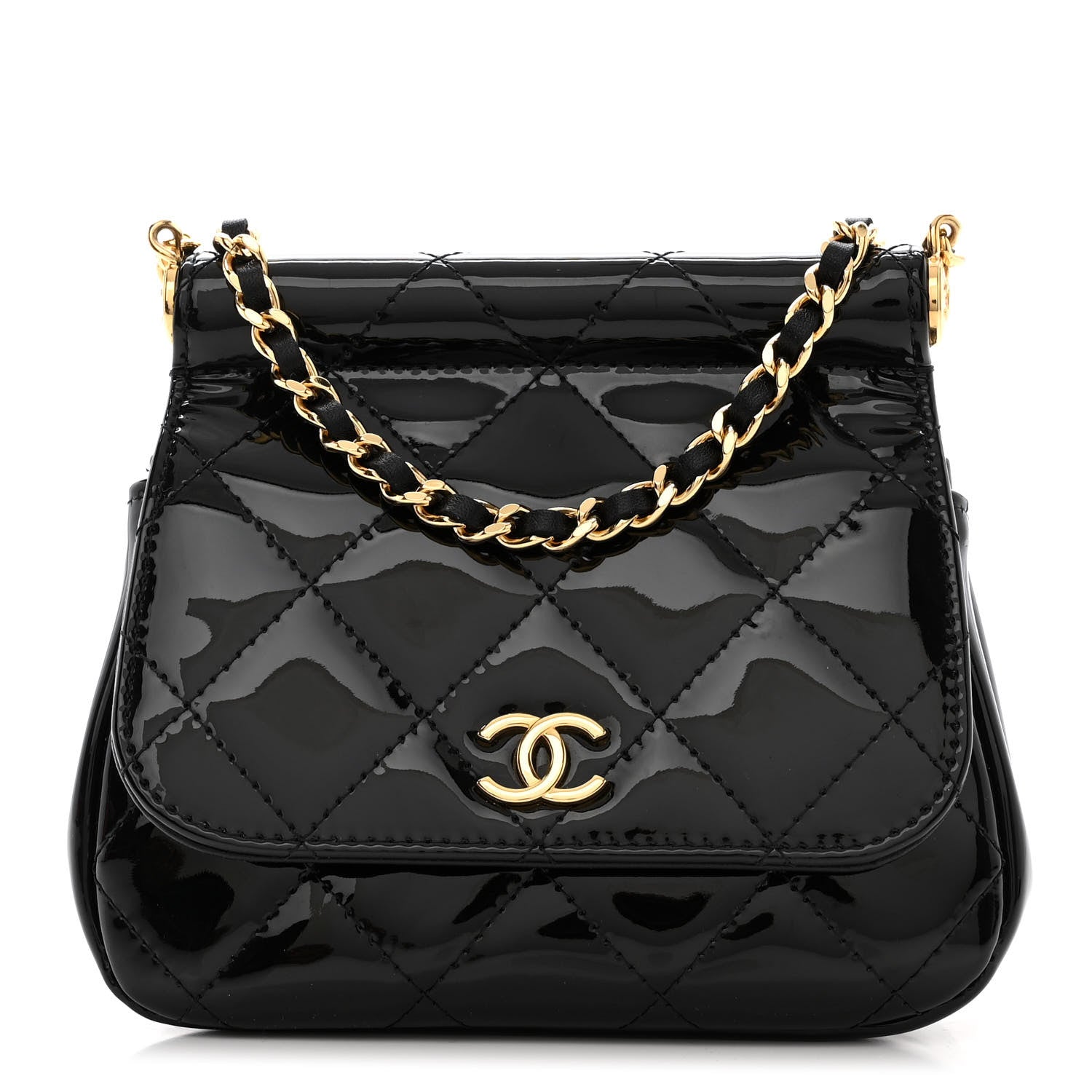 Chanel Patent Quilted Frame Clutch Flap With Chain Black 1 of 11