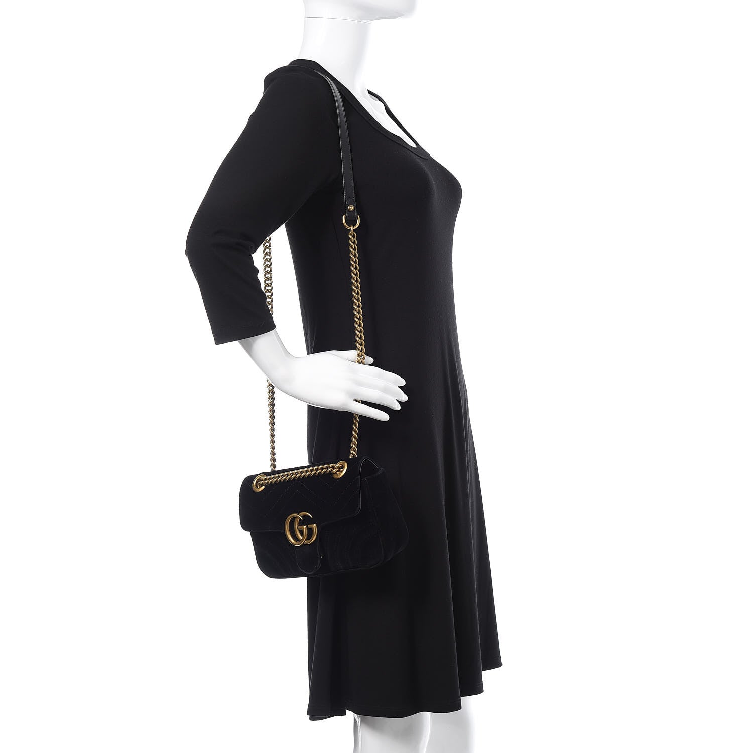 Gucci Velvet Matelasse Mini GG Marmont Shoulder Bag Black 2 of 12