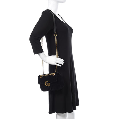 Gucci Velvet Matelasse Mini GG Marmont Shoulder Bag Black 2 of 12