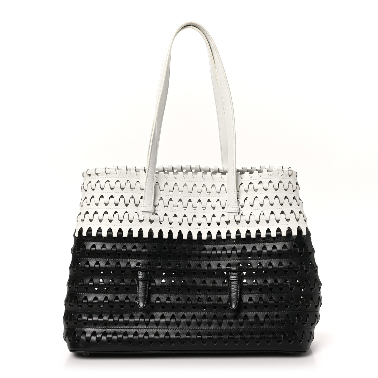Alaia Woven Calfskin Mina Tote Black White 1 of 9