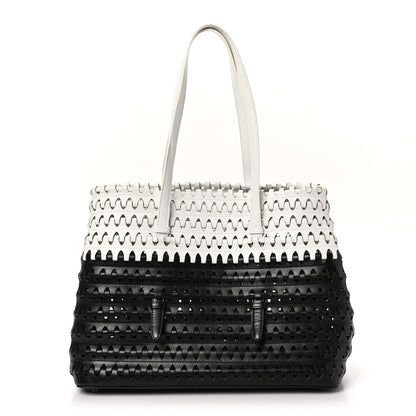 Alaia Woven Calfskin Mina Tote Black White 1 of 9