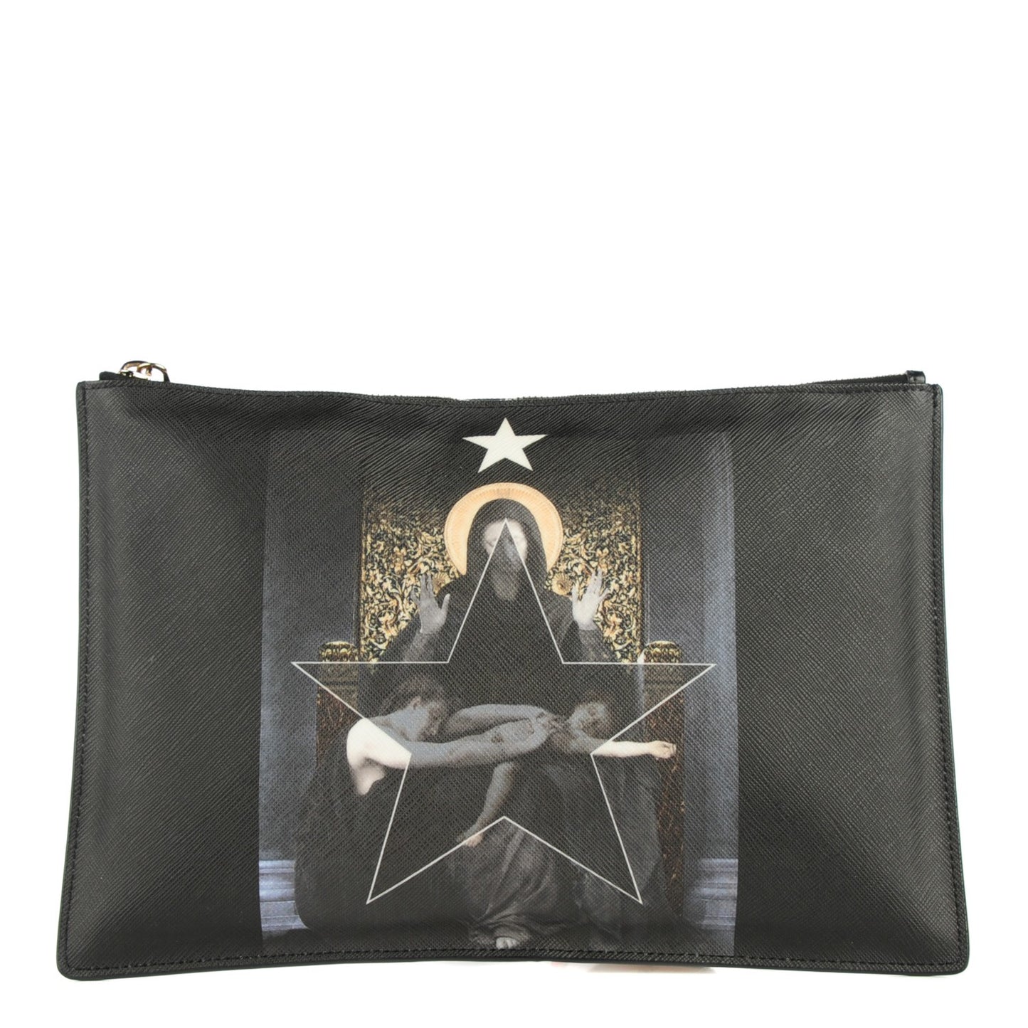 Textured Coated Canvas Madonna Print Large Flat Zip Pouch