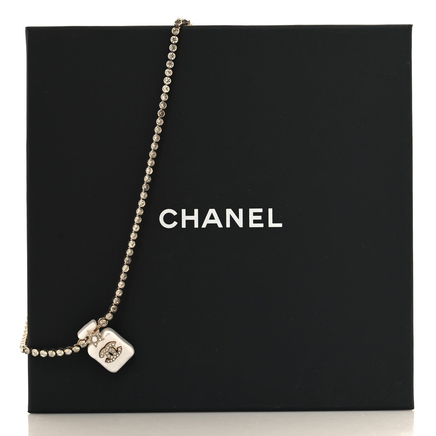 Chanel Pearl Resin Crystal CC Perfume Bottle Necklace Gold Pearly White 5 of 5