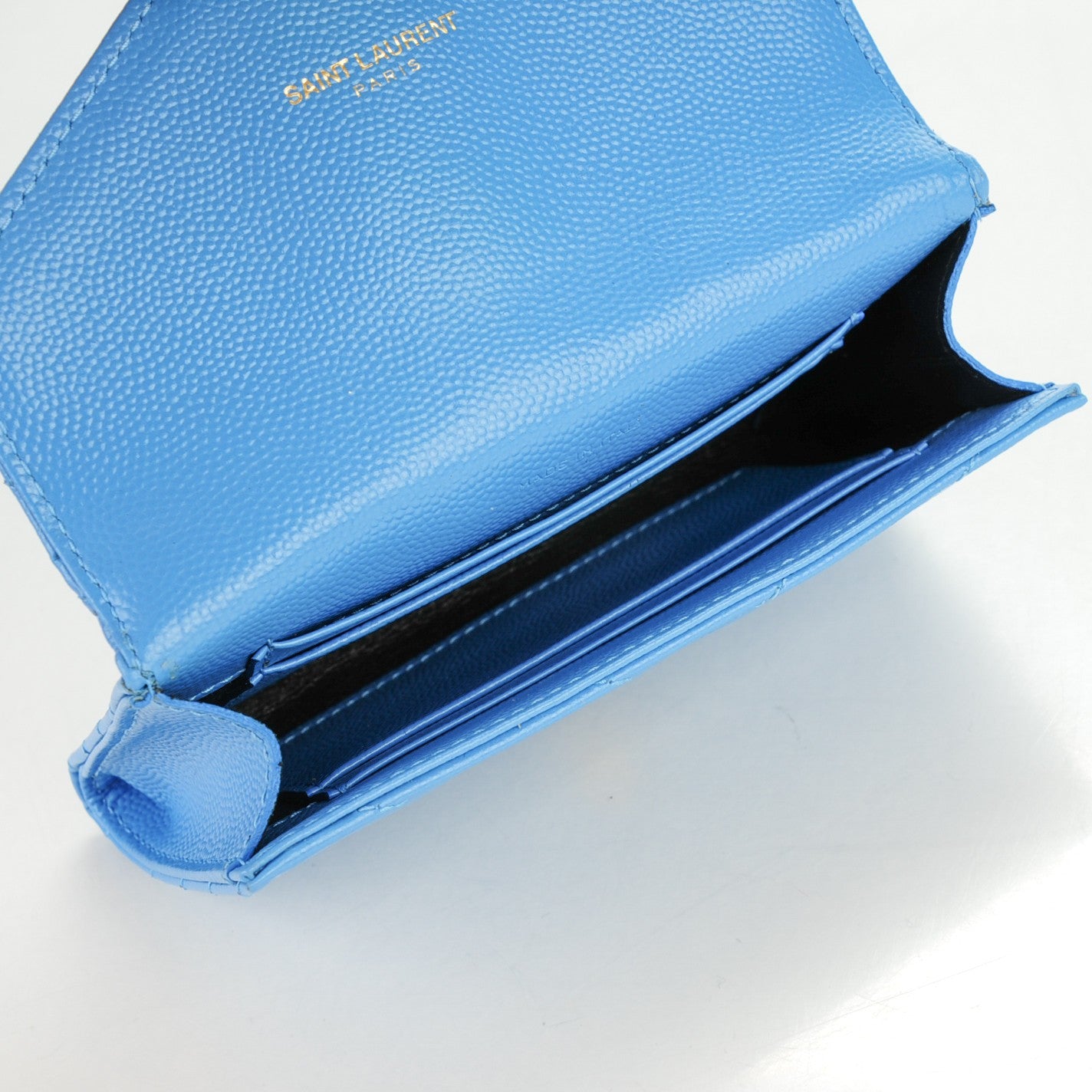 Grain de Poudre Matelasse Chevron Small Monogram Wallet Blue Clair