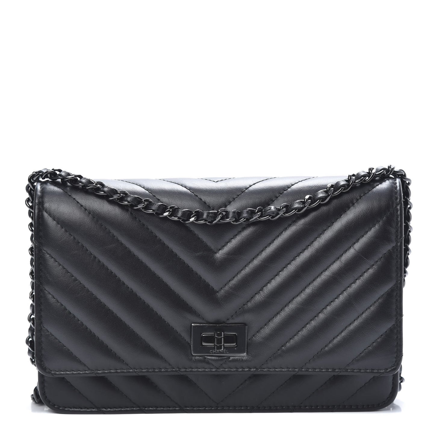 Aged Calfskin Chevron Quilted Reissue Wallet On Chain WOC So Black