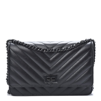 Chanel Aged Calfskin Chevron Quilted Reissue Wallet On Chain WOC So Black 1 of 13