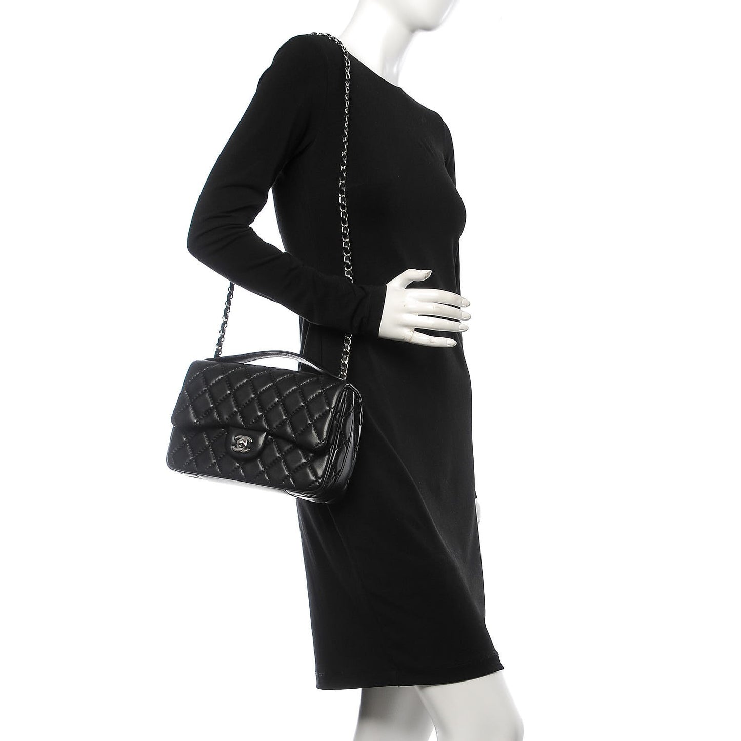 Lambskin Quilted Medium Easy Carry Flap Black