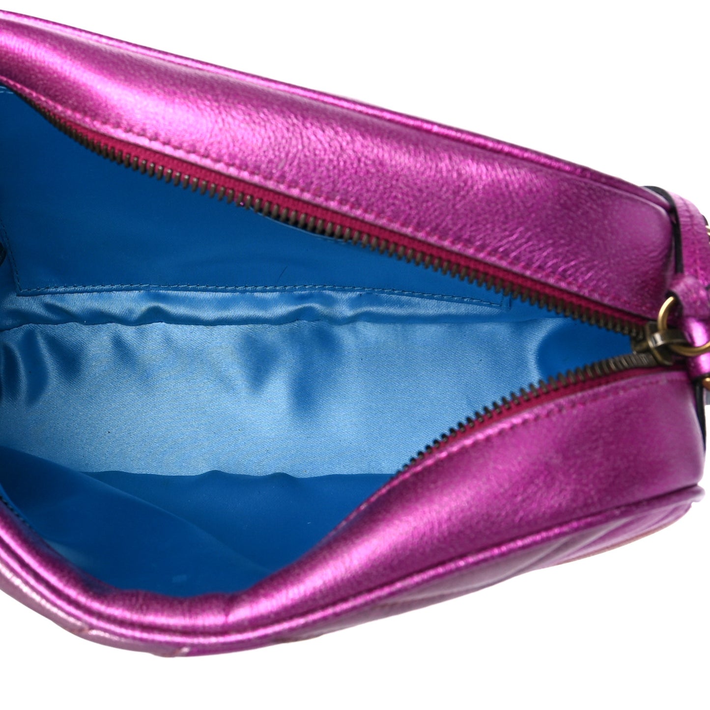 Laminated Nappa Matelasse Small GG Marmont Chain Shoulder Bag Fuxia Rosso Rosa