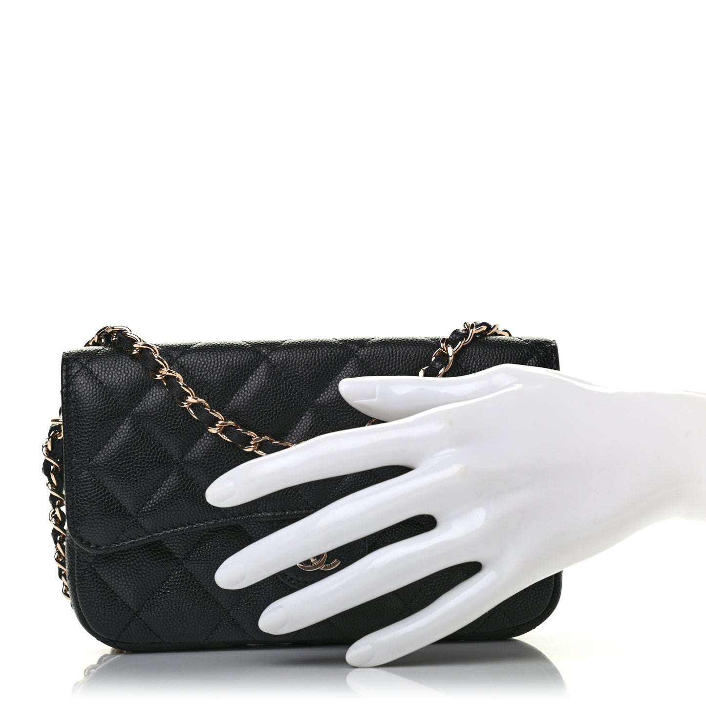 Caviar Quilted Flap Phone Holder With Chain Black