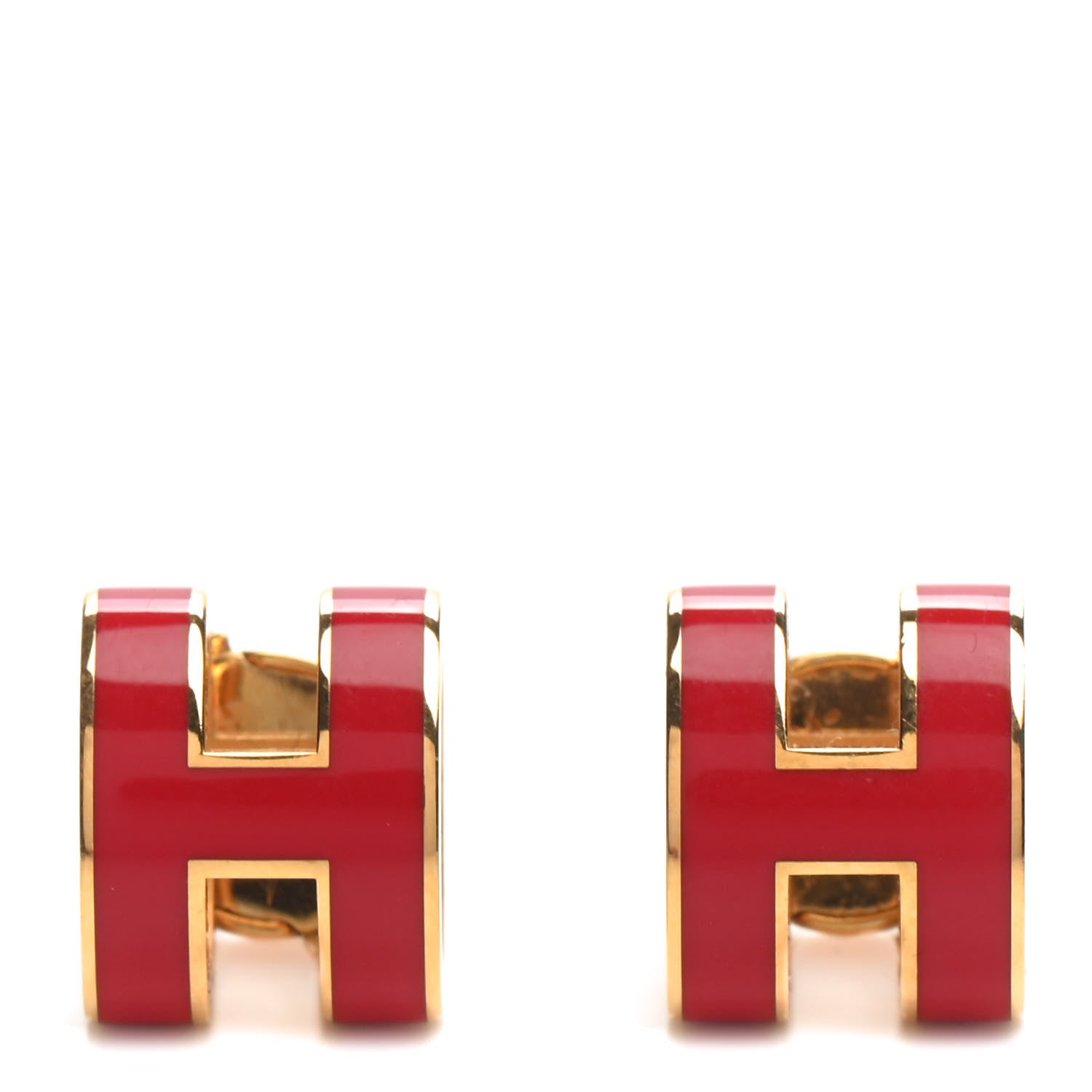 Hermes Gold Lacquered Pop H Earrings Rouge Corail 1 of 6