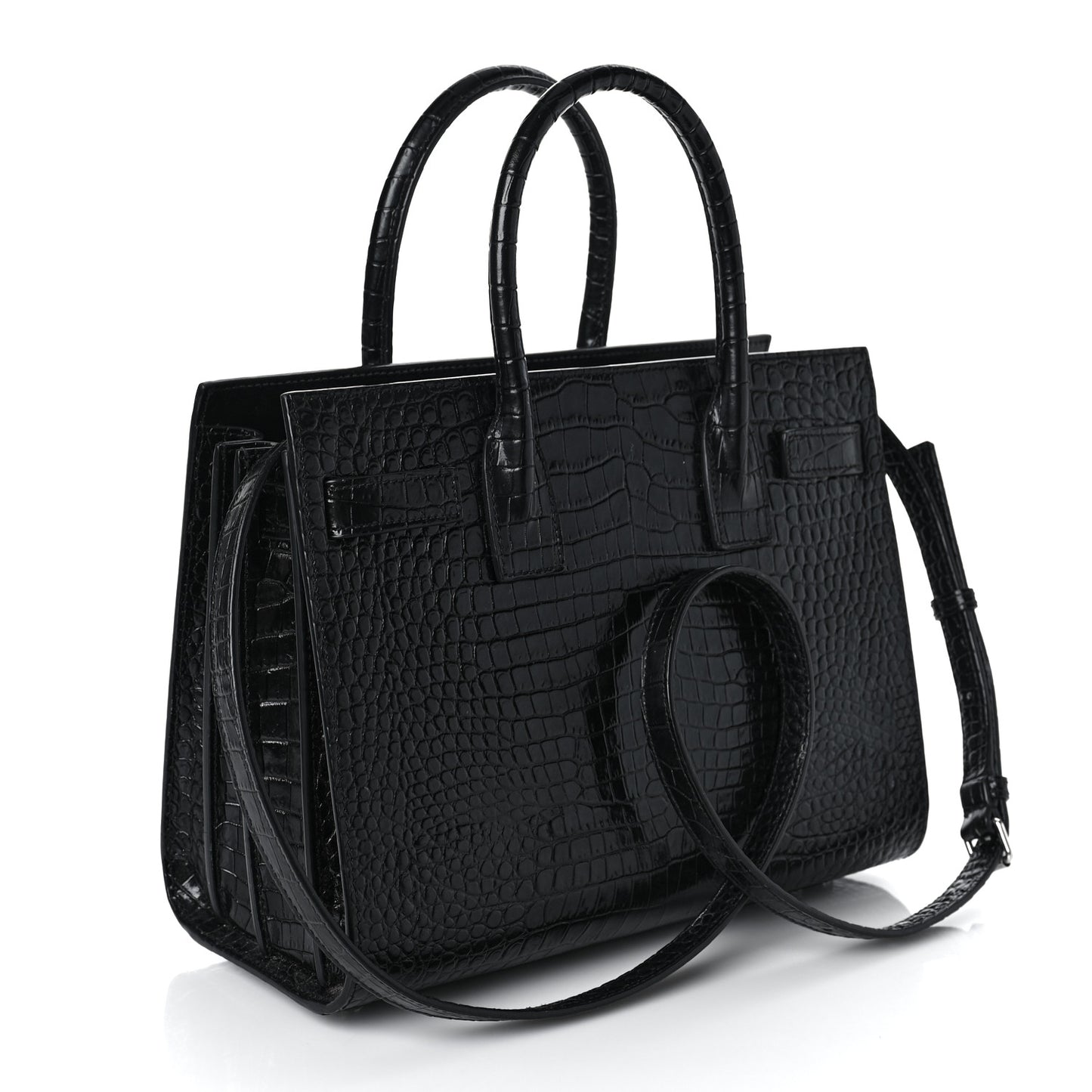 Calfskin Crocodile Embossed Baby Sac De Jour Black